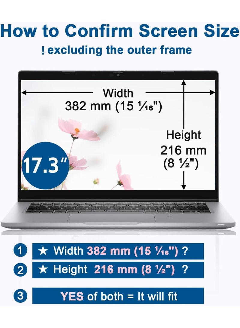 Laptop Privacy Screen 17.3 Inch for HP Dell Acer Asus Lenovo Thinkpad Envy Xps, 16:9 Aspect Removable 17.3in Anti Blue Light Glare Privacy Filter, Anti Spy Computer Monitor Security Protector - Image 3